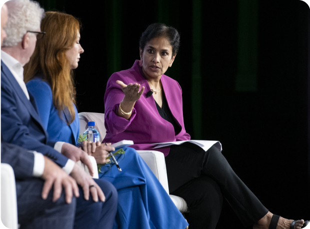 Vidya Raman-Tangella, Chief Medical Officer, Teladoc Health presenting on stage at Forum