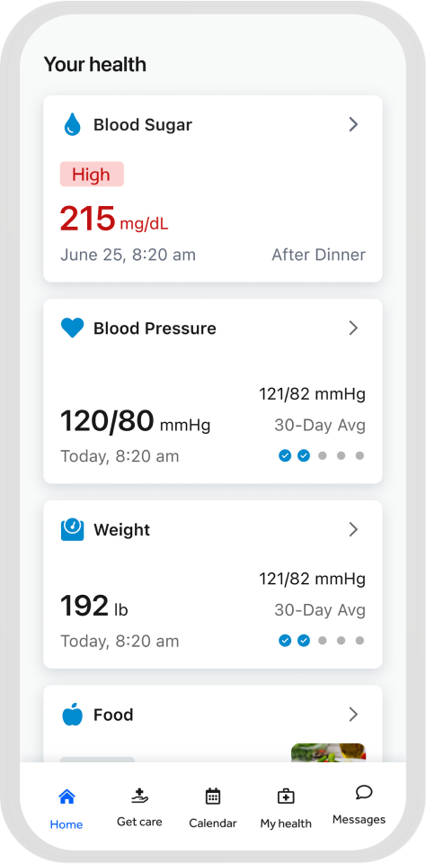 Teladoc Health's app with blood sugar, pressure and other data