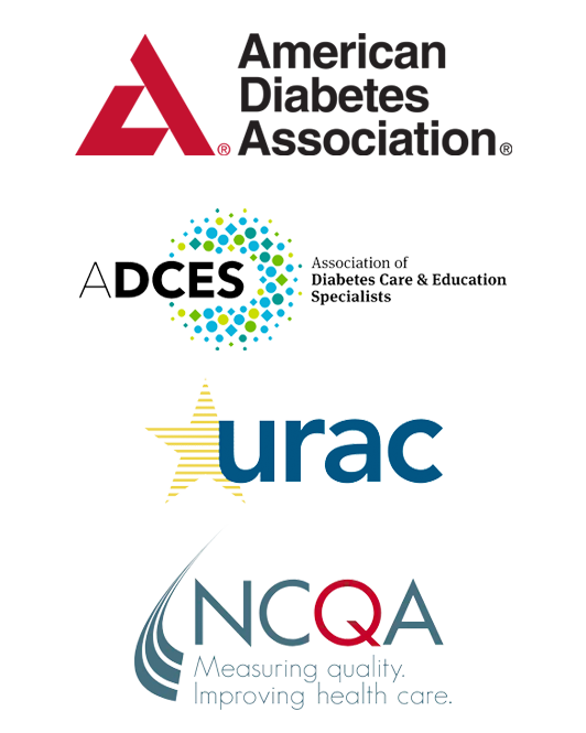 ADA logo, ADCES logo, URAC logo, NCQA logo